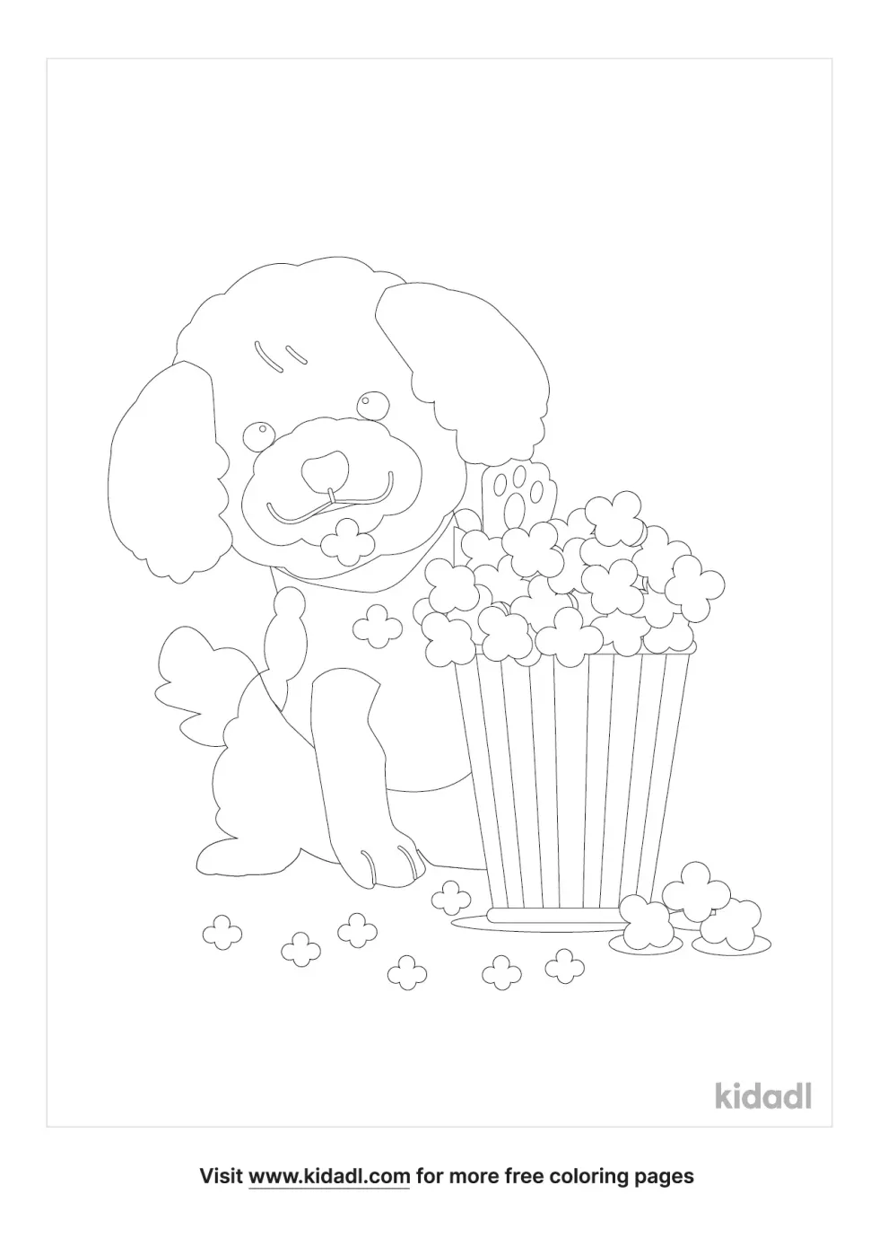 Puppy Eating Popcorn Coloring Page | Kidadl
