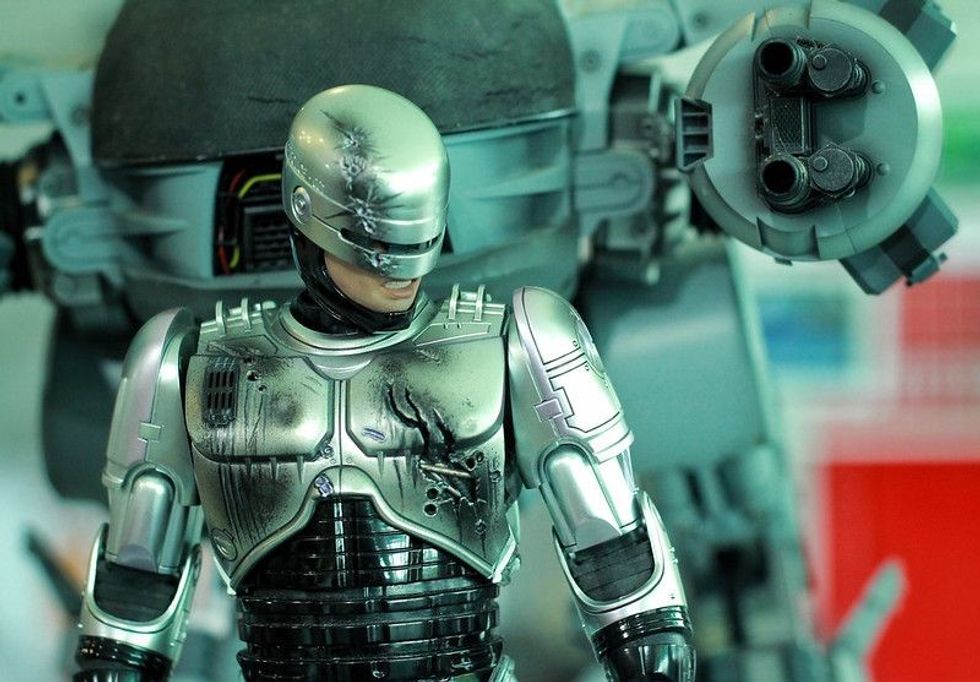 A Character of RoboCop or Alex Murphy realistic model in robot movie and cyberpunk fans.