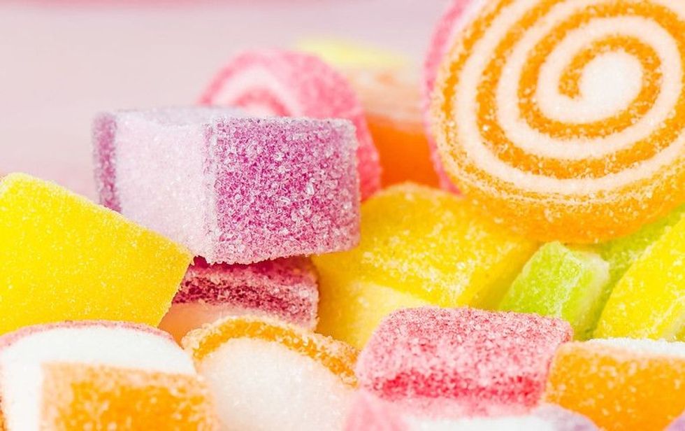 A colorful candy dessert