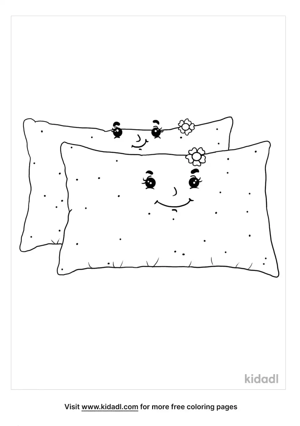 A coloring image showing 2 pillows with smiley face on it