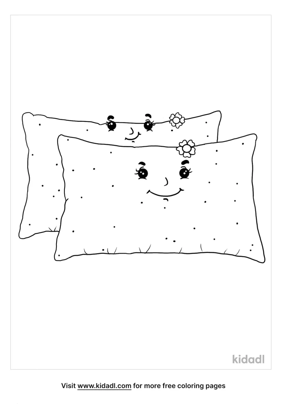 A coloring image showing 2 pillows with smiley face on it
