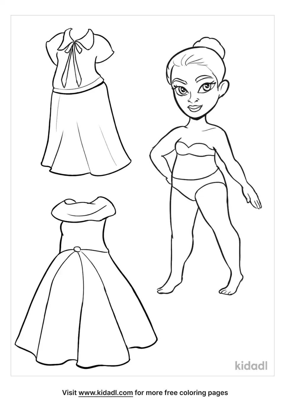 A coloring image showing a paper doll from 1950's