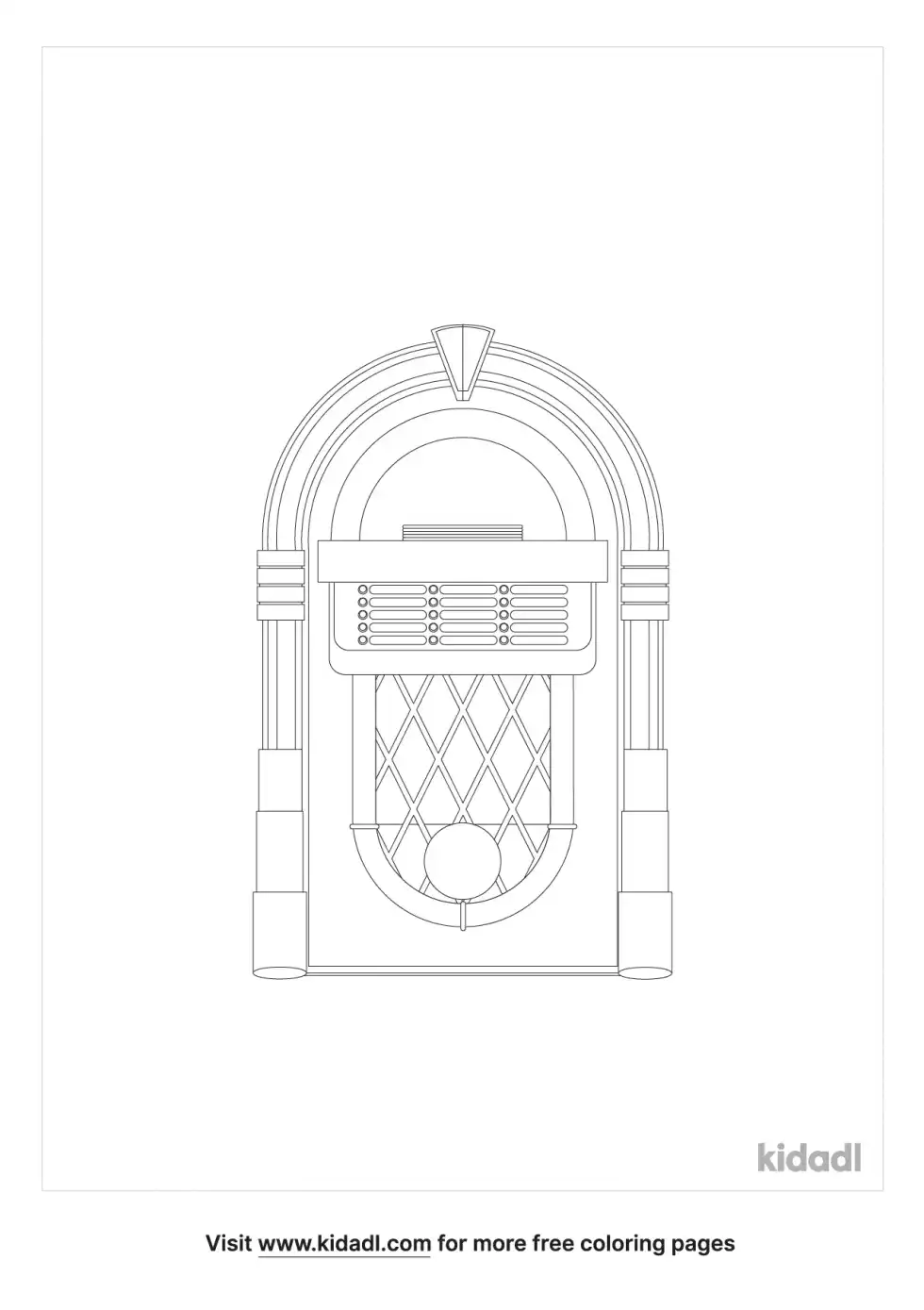 A coloring image showing a retro juke box from 1950