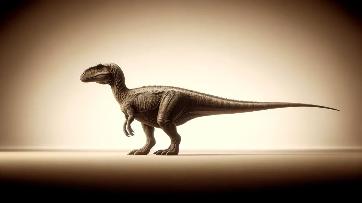 A depiction of Anchisaurus, a small, early Jurassic herbivorous dinosaur against a plain background.