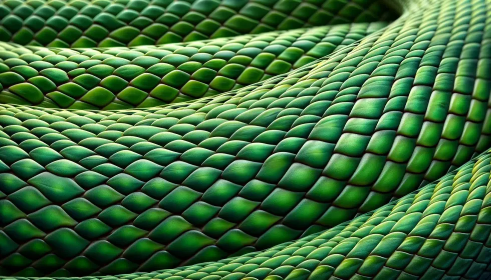 A detailed view of the eastern green mamba's vibrant green scales, emphasizing the intricate patterns and texture.