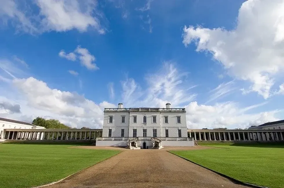 A frontal view of the Queen's House in Greenwich on a clear day.