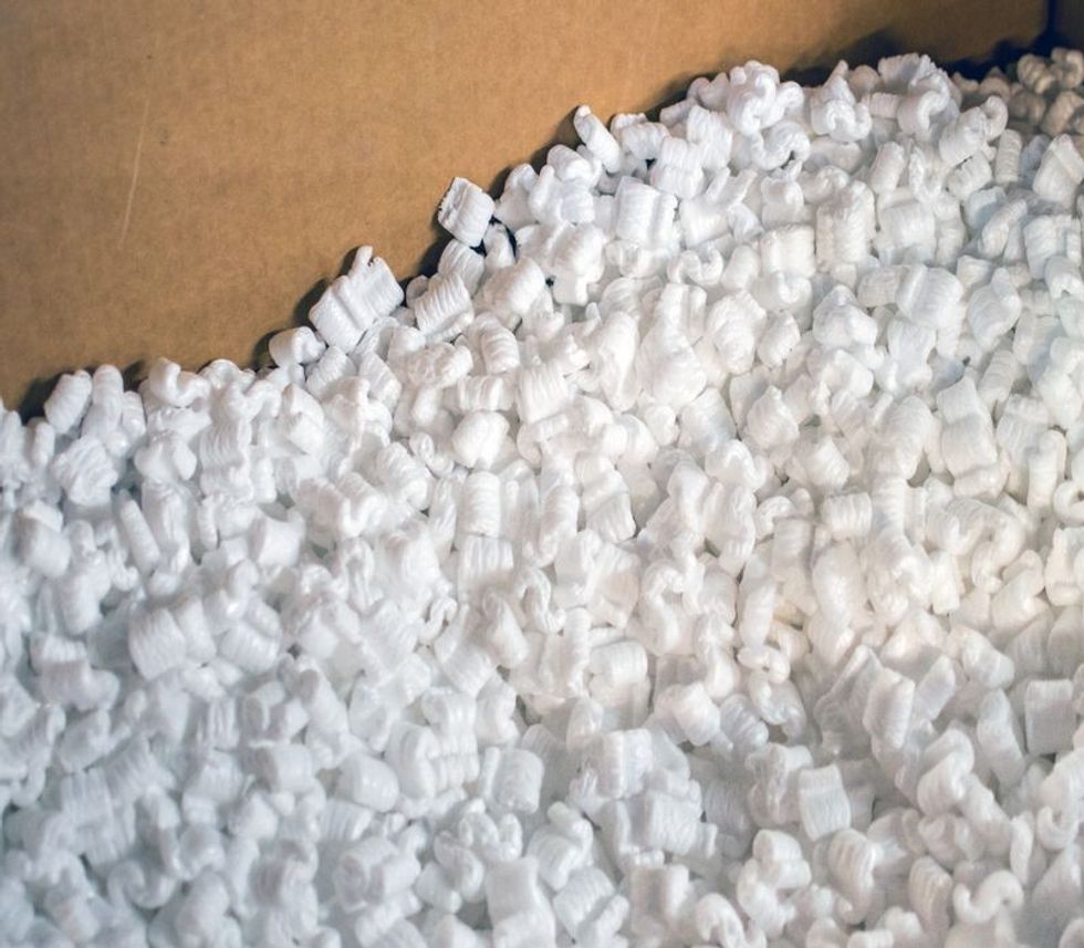 A large box of styrofoam packing peanuts.