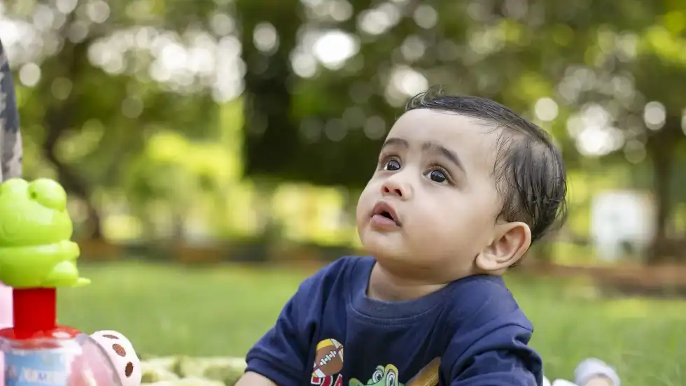 A little boy in a garden
