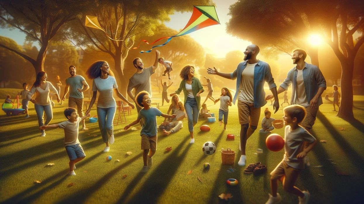 A mix of families engaged in joyful outdoor activities.