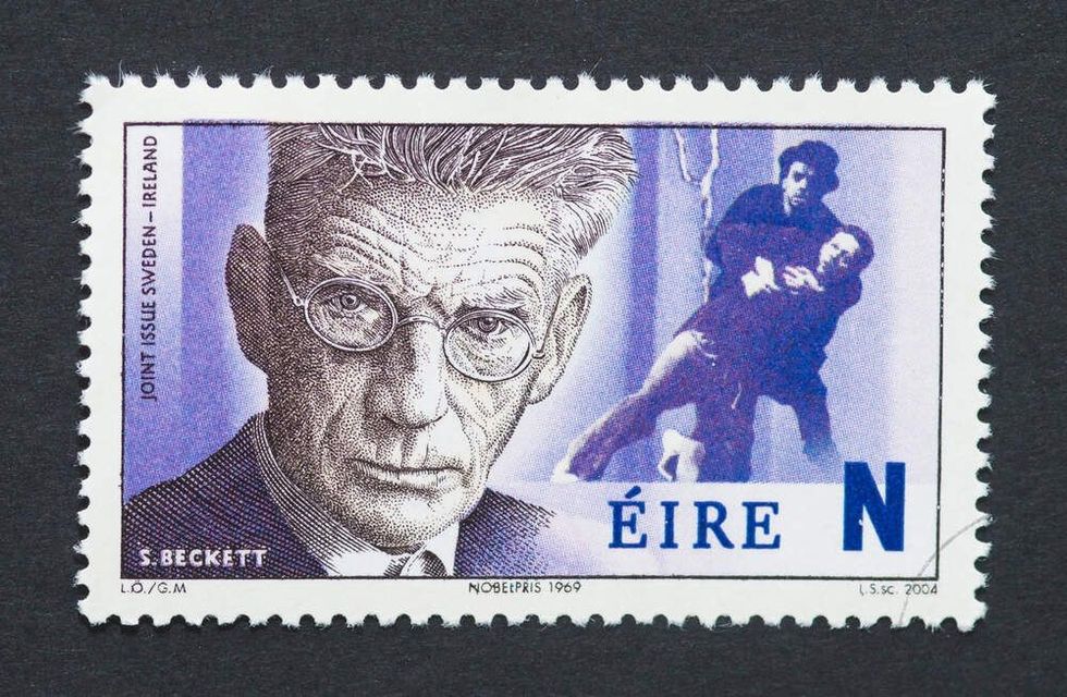  a postage stamp printed in Ireland showing an image of Nobel Literature prize winner Samuel Beckett, circa 2004.