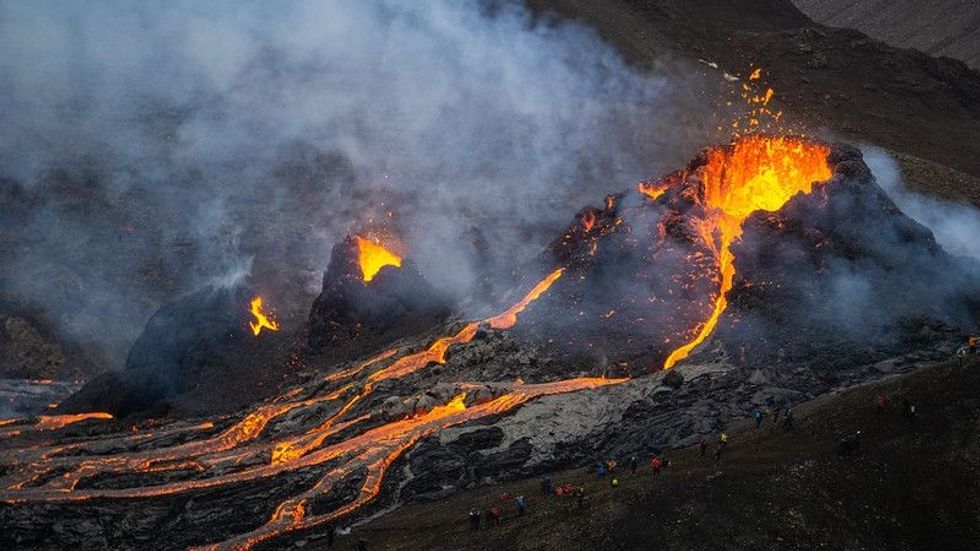 A small volcanic eruption in Mt Fagradalsfjall.