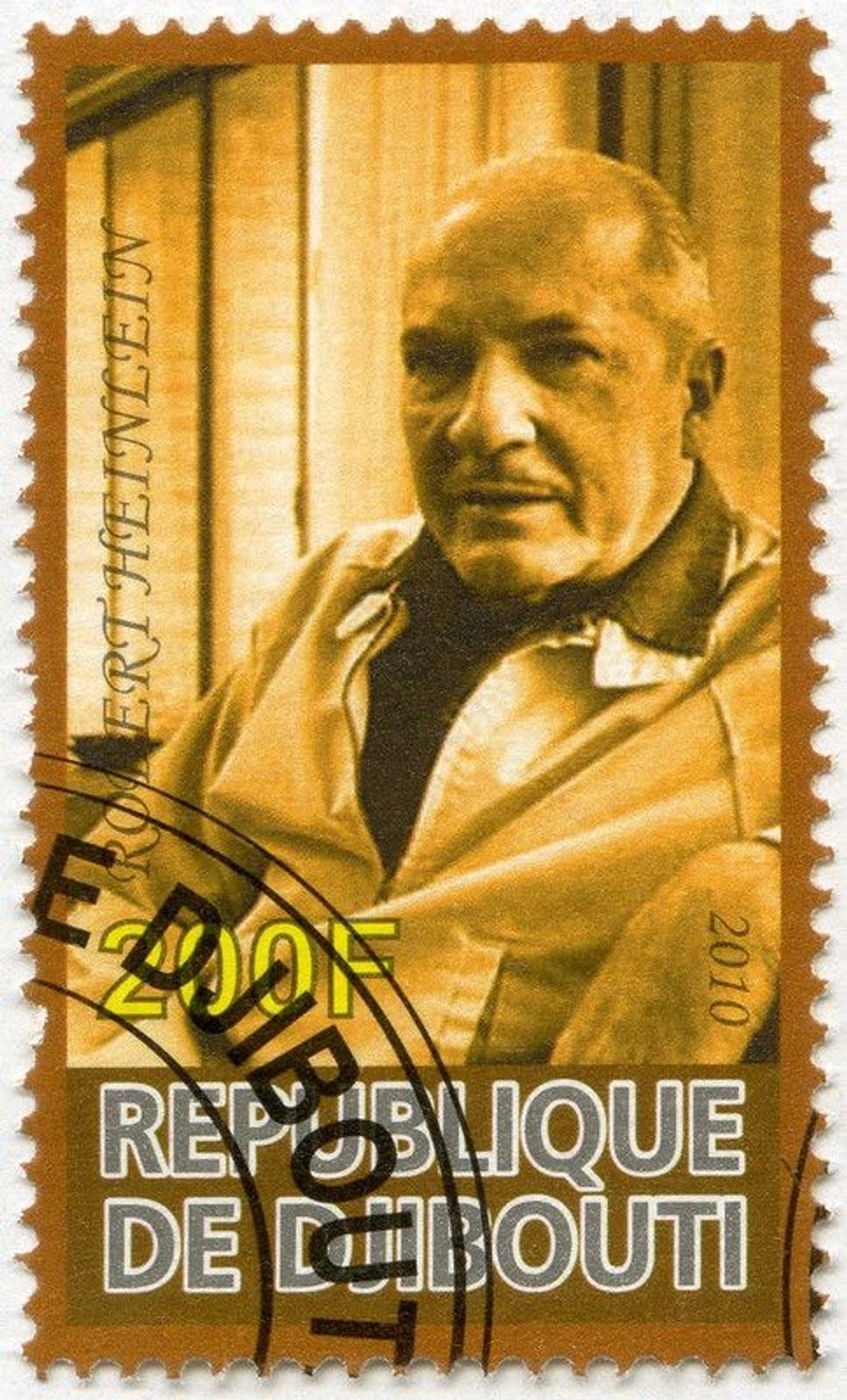 A stamp printed in Republic of Djibouti shows Robert Heinlein (1907-1988)