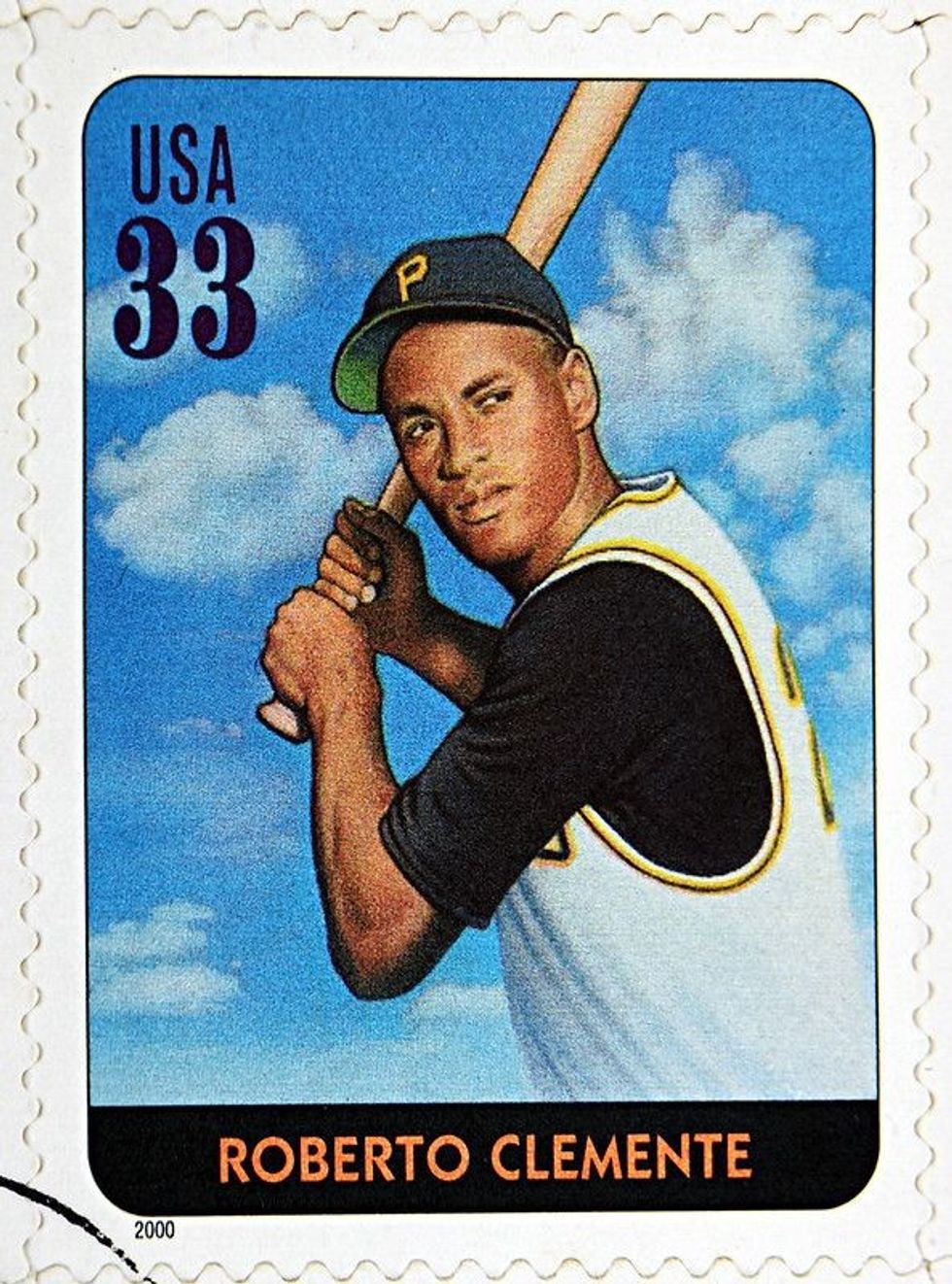 A stamp printed in USA dedicated to Legends of Baseball shows Roberto Clemente, 2000