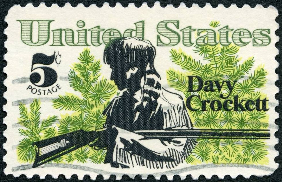 A stamp printed in USA shows (1786-1836), Scrub Pines, American Folklore Issue, 1967