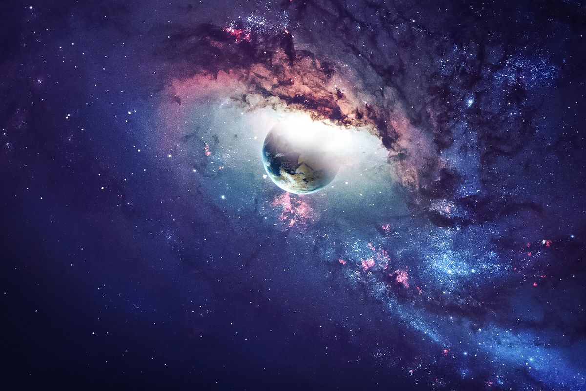 : A universe scene with planets, stars, and galaxies in outer space illustrative of scenes depicted in '2001: A Space Odyssey'.