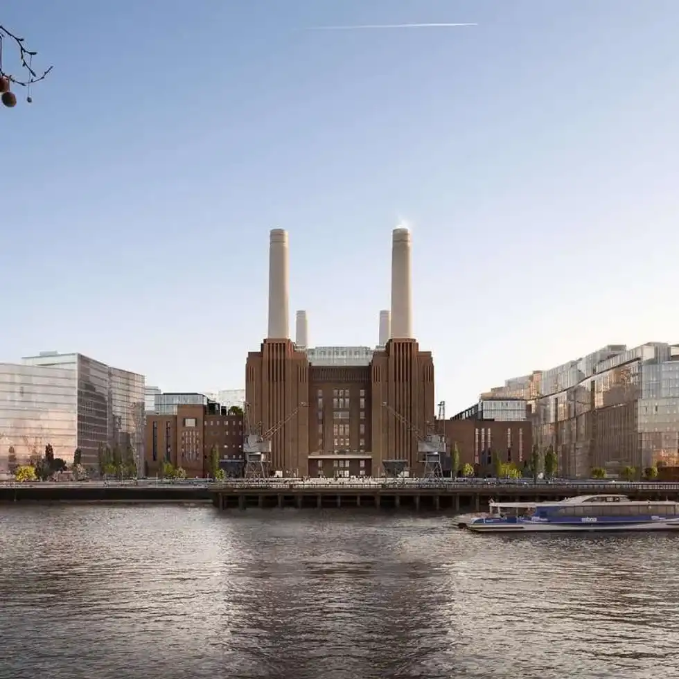 A view of Battersea Power Station from the other side of the Thames.
