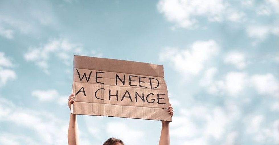 Activist holding a banner