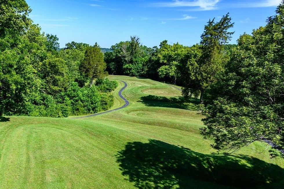 Aerial view of Serpent Mound in Ohio.