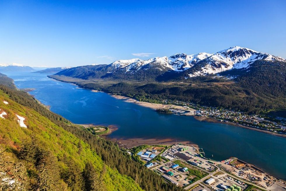 Aerial view of the Gastineau channel and Douglas Island Alaska