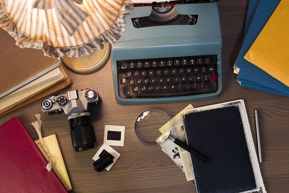 All the essentials of journalism on a table