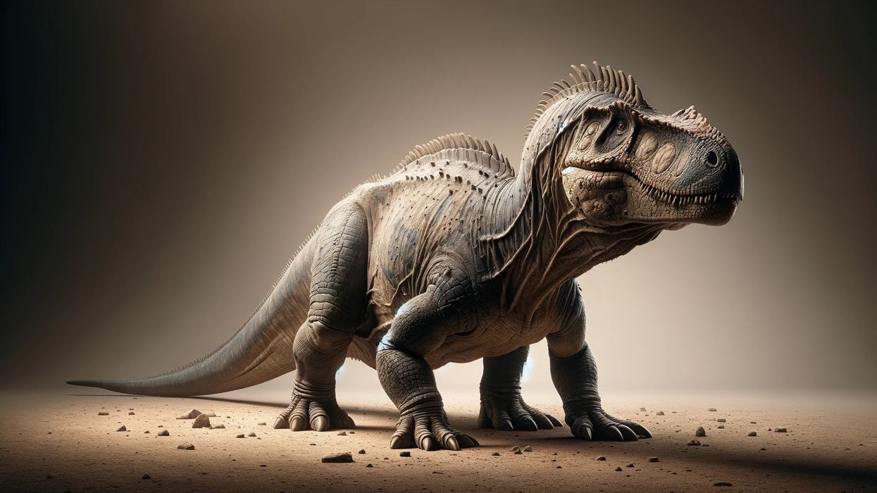 An Anodontosaurus against a plain, neutral background, displaying its armored body, short snout, and prominent shoulder spikes in detail.