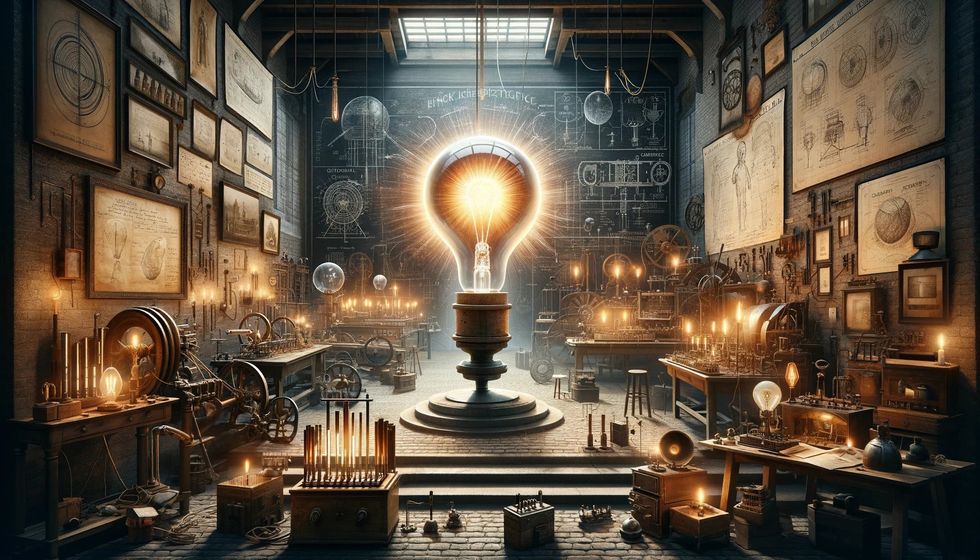 An image of a light bulb in a laboratory, an ideal example of the discoveries that build up the physics trivia.