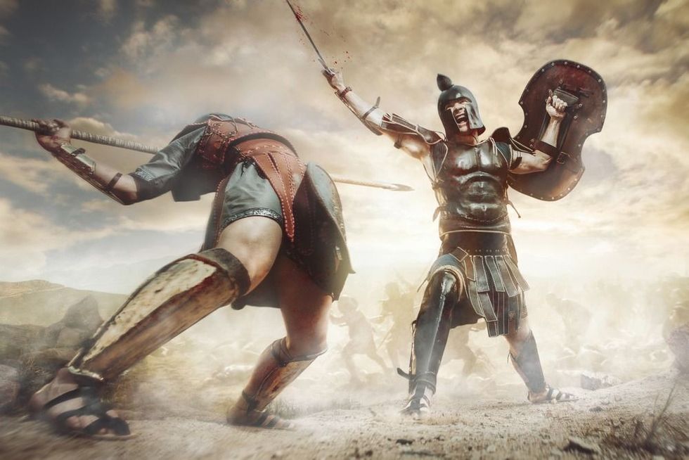 Ancient Greek warrior fighting
