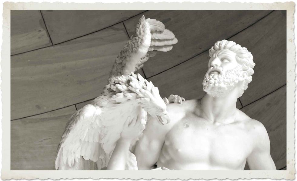 Architectural detail of statue depicting Prometheus