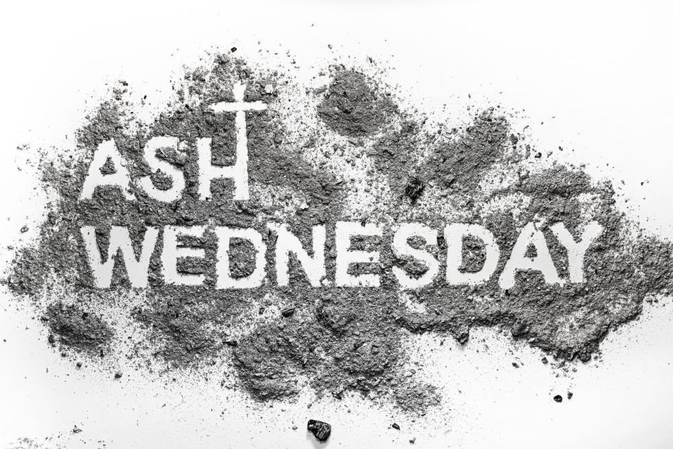 Ash Wednesday word written with Christian cross