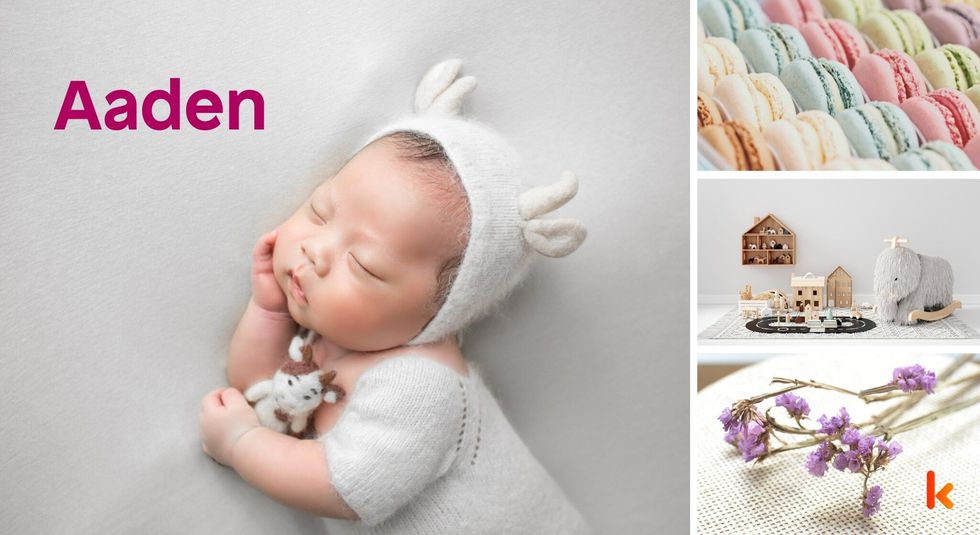 Baby name aaden - cute baby, macarons, toys & flowers.