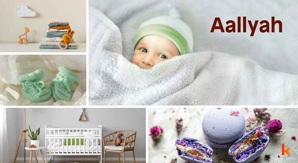 Baby Name Aallyah - cute baby, flowers, shoes and toys.