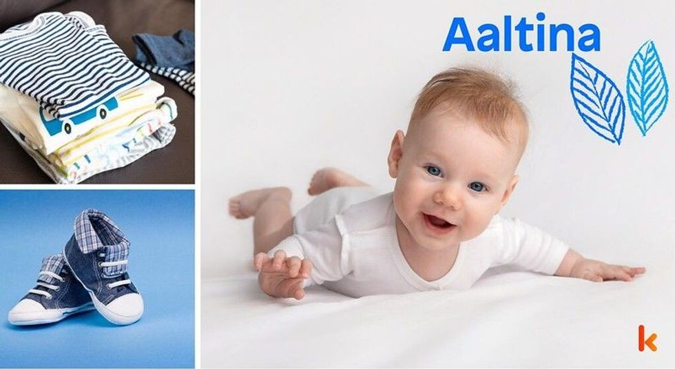 Baby Name Aaltina - cute baby, flowers, dress, shoes and toys.