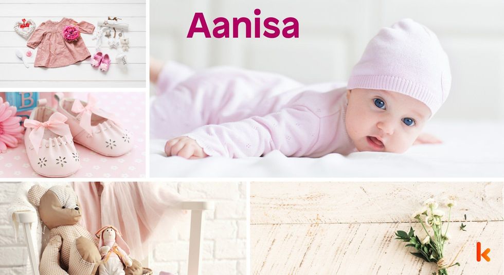 Baby Name Aanisa - cute baby, flowers, dress, shoes and toys.