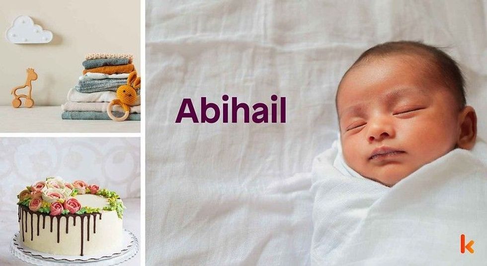 Baby Name Abihail - cute baby, baby clothes, cake.