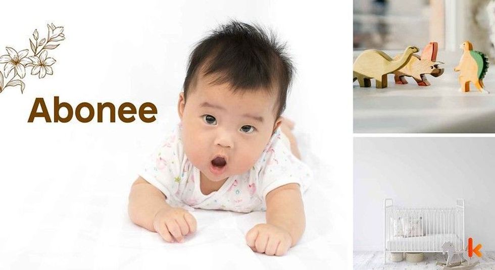 Baby Name Abonee - cute baby, baby crib, toys.