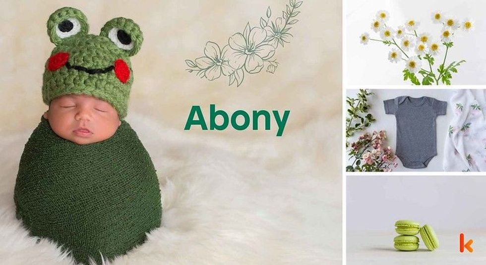 Baby Name Abony - cute baby, baby clothes, macarons, flowers.