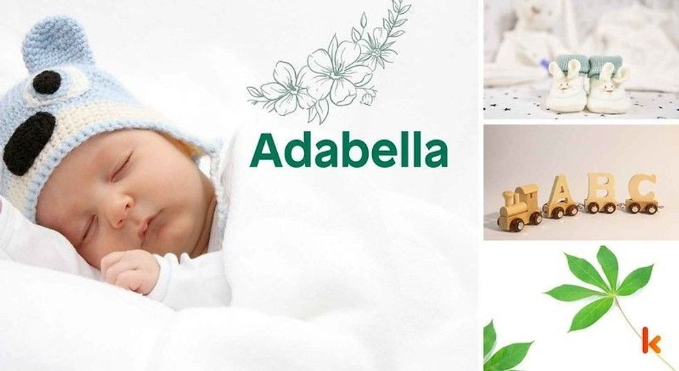 Baby Name Adabella - cute baby, baby booties, leaf, rail toy.