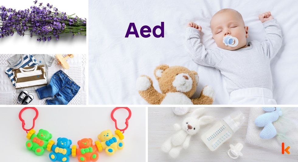 Baby Name Aed - cute baby, flowers, dress, shoes and toys.