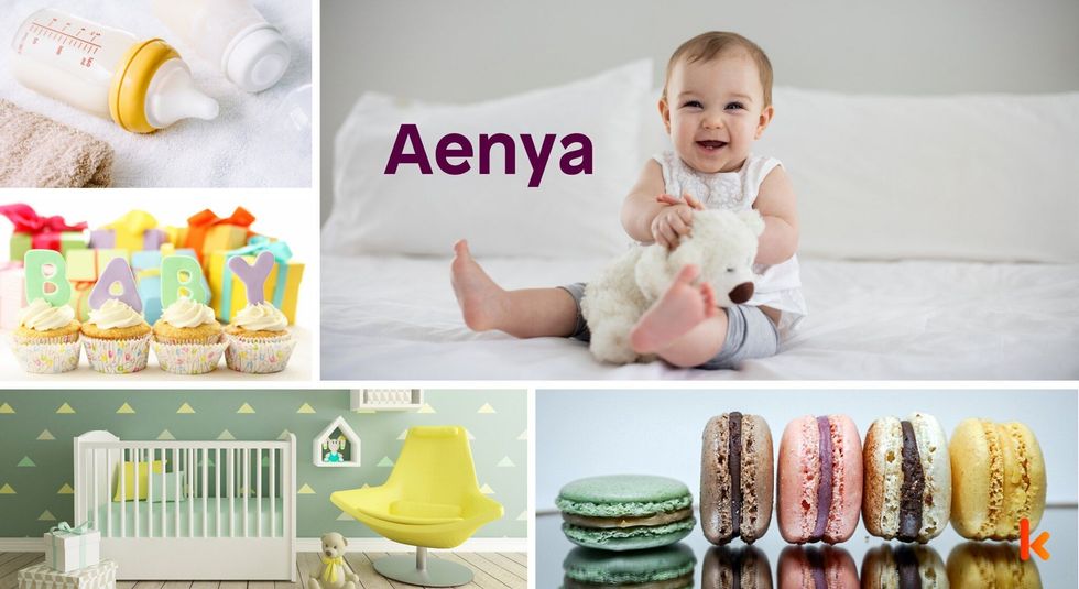 Baby name Aenya - cute baby, baby bottle, cupcake, baby room & macarons