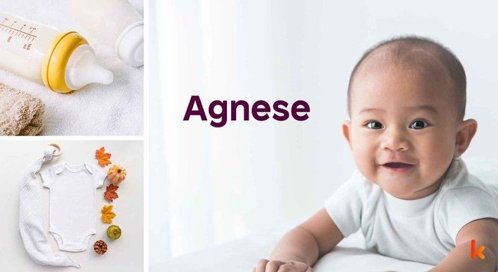 Baby Name Agnese - cute baby, baby clothes, feeding bottle.