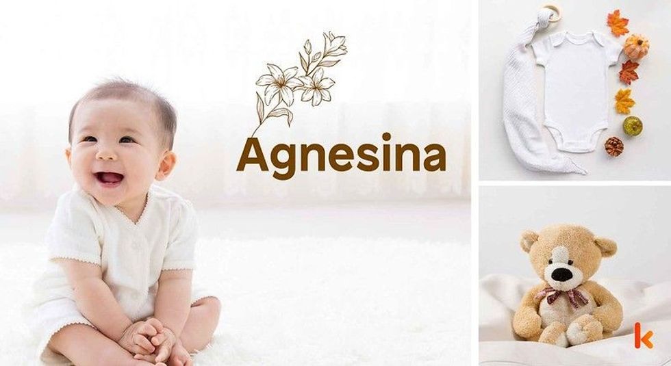 Baby Name Agnesina - cute baby, clothes, teddy toy.
