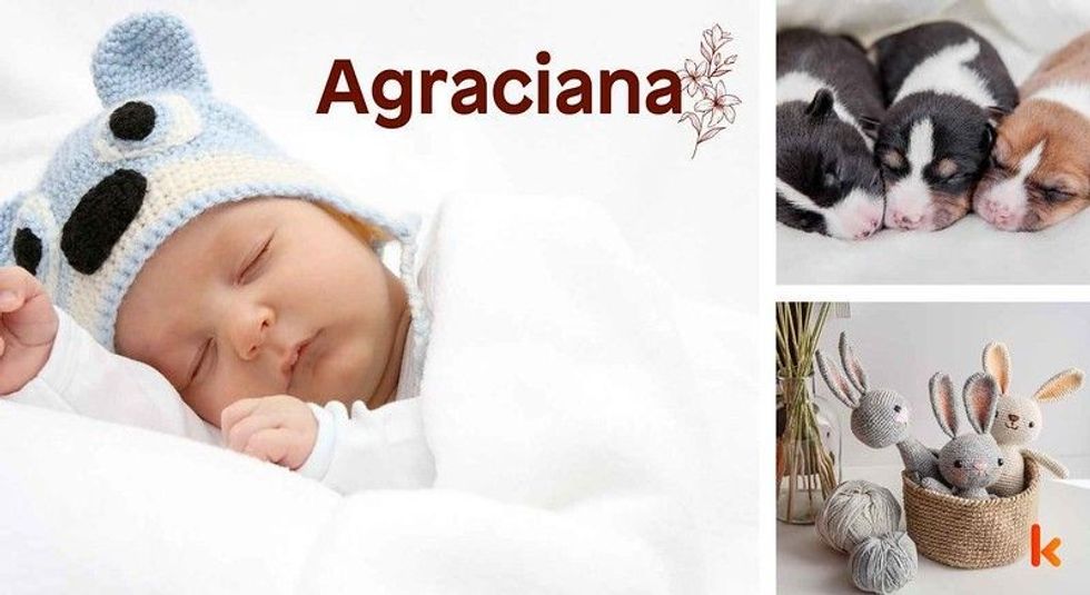 Baby name Agraciana - cute baby, crochet toys & puppies.