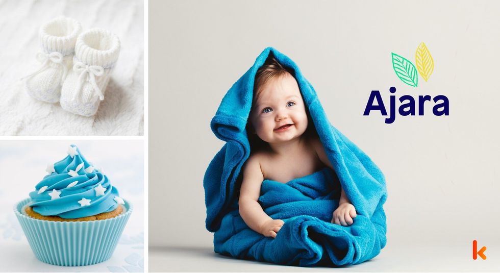 Baby Name Ajara - cute baby, booties & cupcake.