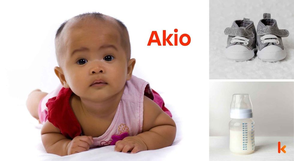 Baby name Akio - cute baby, bottle, shoes