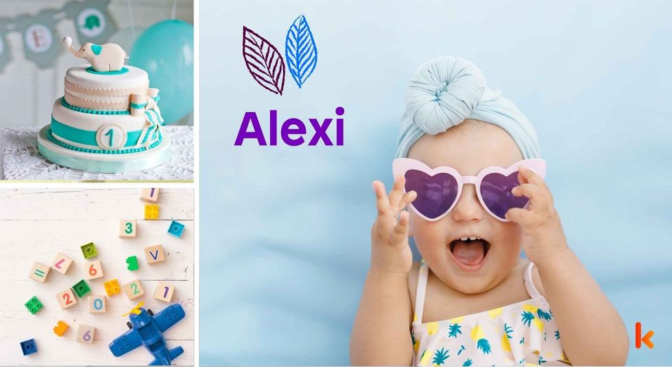 Baby name Alexi - Cute baby, cake, toys, aeroplane