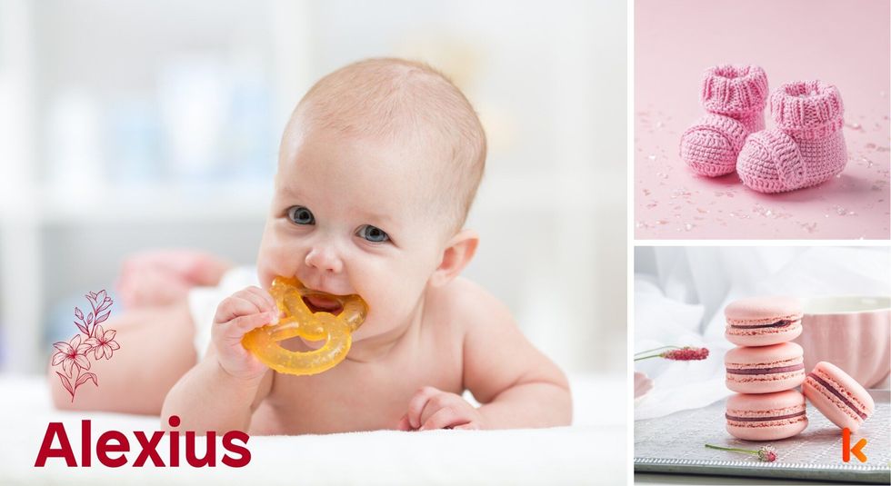 Baby name Alexius - cute baby, baby teether, baby booties & macarons