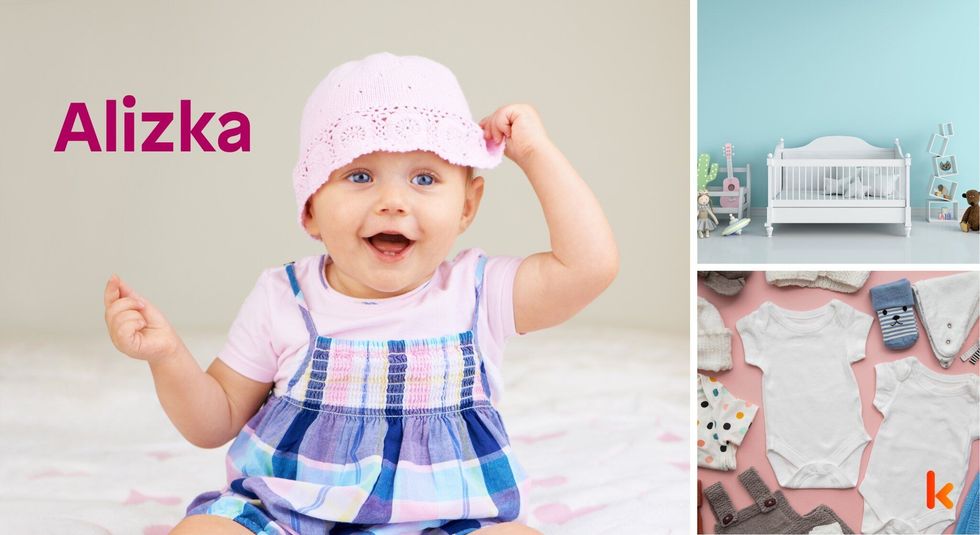 Baby name Alizka - cute baby, crib, toys, clothes, shoes
