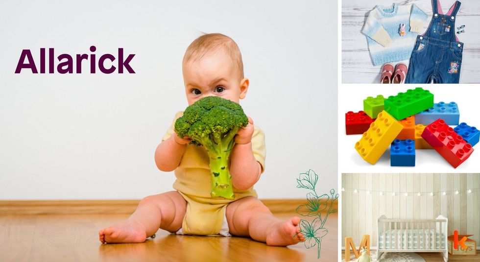 Baby name Allarick - cute baby, crib, toys, clothes, shoes