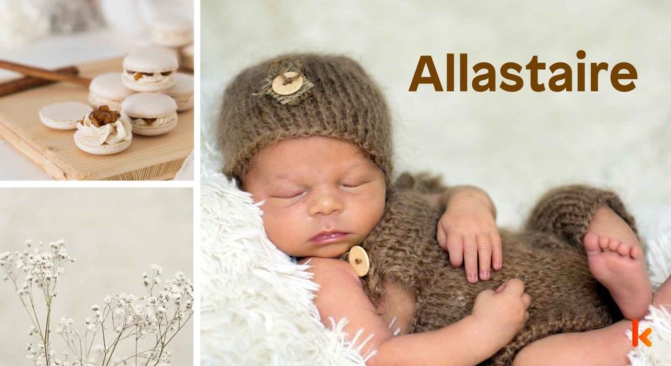Baby name Allastaire - cute baby, macarons & flowers