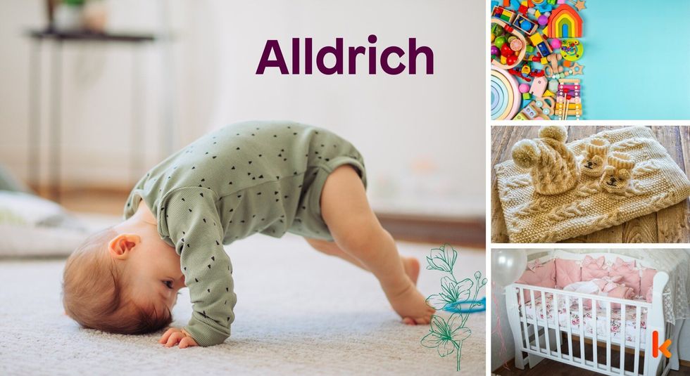 Baby name Alldrich - cute baby, crib, toys, clothes, shoes